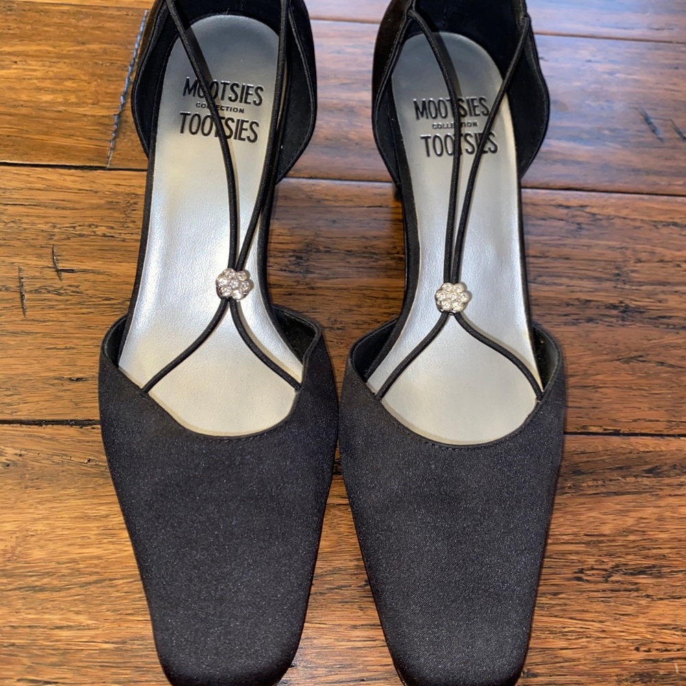 Black satin heels
